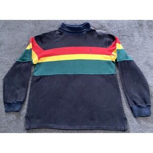 VTG Polo Ralph Lauren Colorblock Sweater Red Yellow Green Striped Turtleneck L